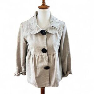 Kensie Linen Blend Jacket Peplum Baby Doll Style w. Large Buttons Size 8